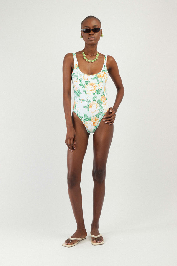Rowen Rose Printed Backless One-piece Swimsuit