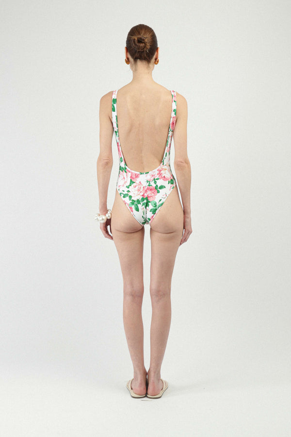 Rowen Rose Printed Backless One-piece Swimsuit