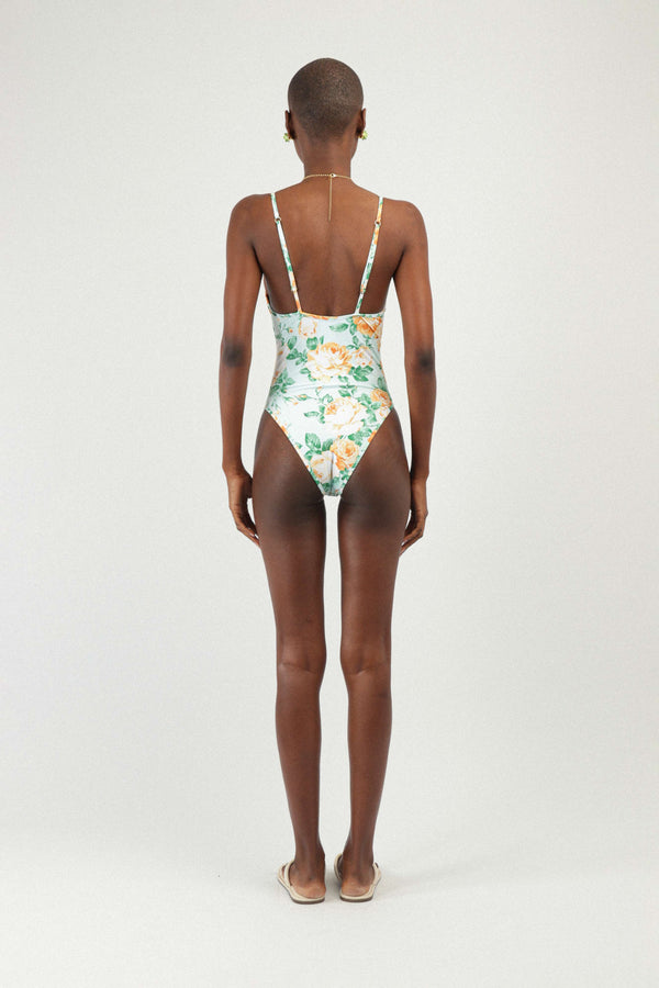 Rowen Rose Printed Bustier One-piece Swimsuit