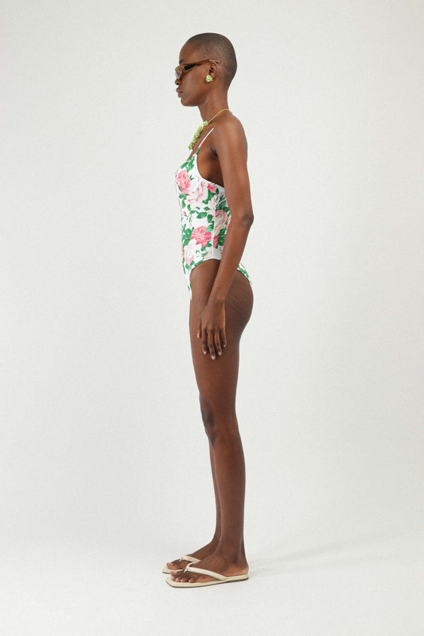 Rowen Rose Printed Bustier One-piece Swimsuit