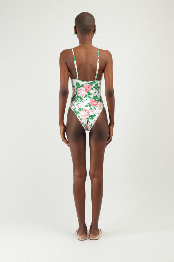 Rowen Rose Printed Bustier One-piece Swimsuit