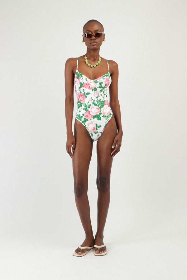 rowen rose Printed Bustier One-piece Swimsuit