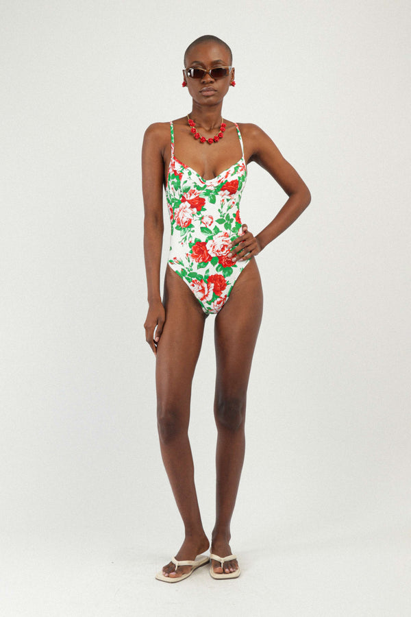 Rowen Rose Printed Bustier One-piece Swimsuit