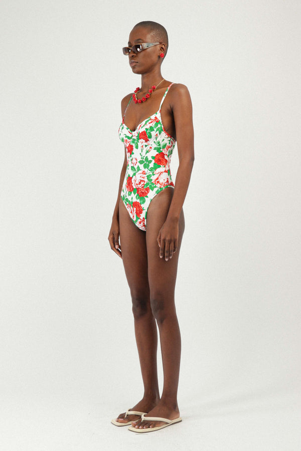 Rowen Rose Printed Bustier One-piece Swimsuit