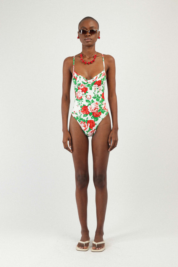 rowen rose Printed Bustier One-piece Swimsuit