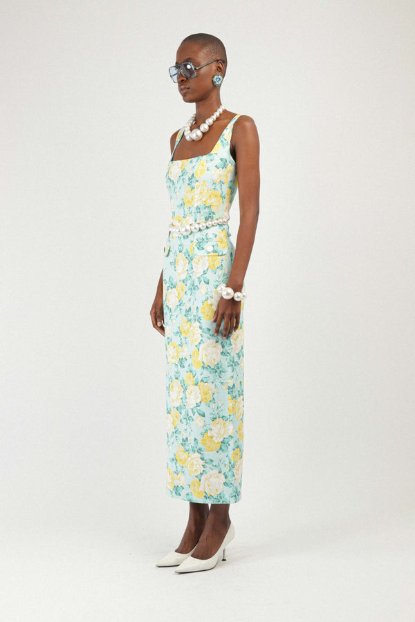 Rowen Rose Printed Long Dress With Pockets