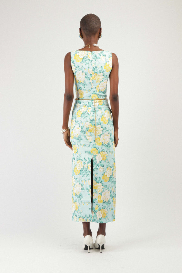 Rowen Rose Printed Long Dress With Pockets