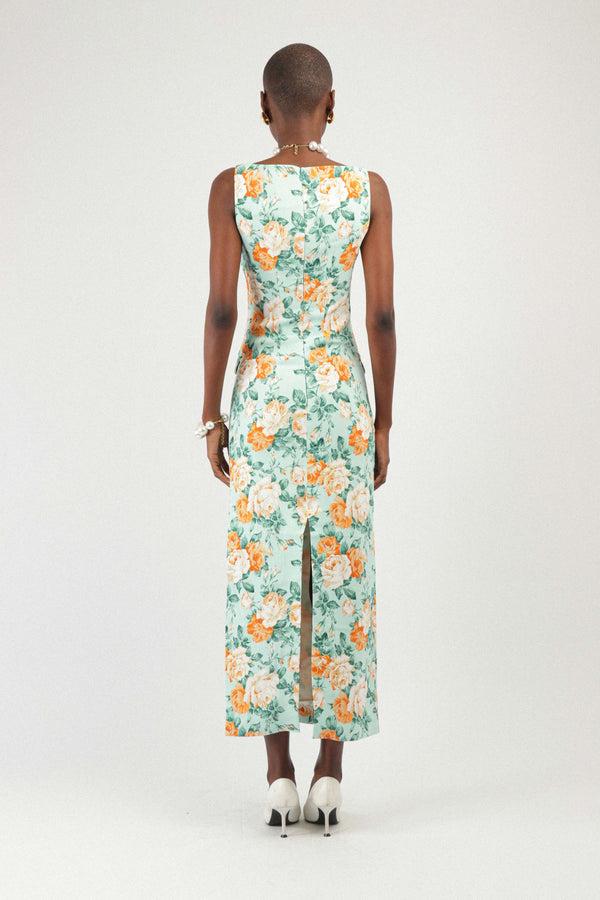 Rowen Rose Printed Long Dress With Pockets