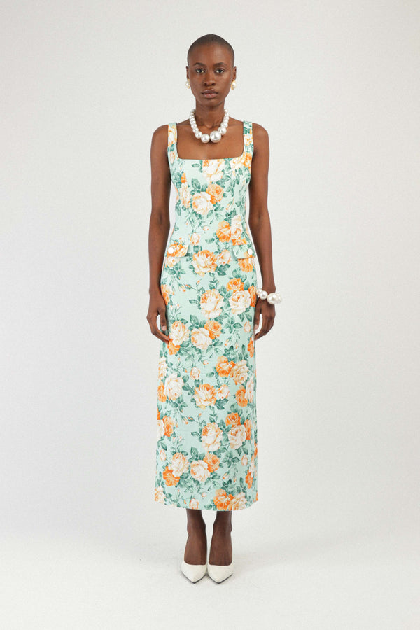 rowen rose Printed Long Dress with Pockets