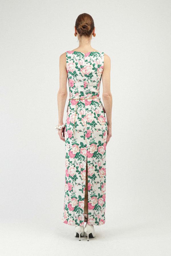Rowen Rose Printed Long Dress With Pockets