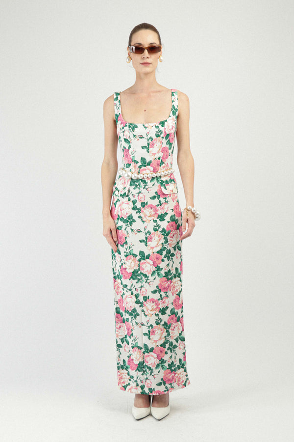 rowen rose Printed Long Dress with Pockets