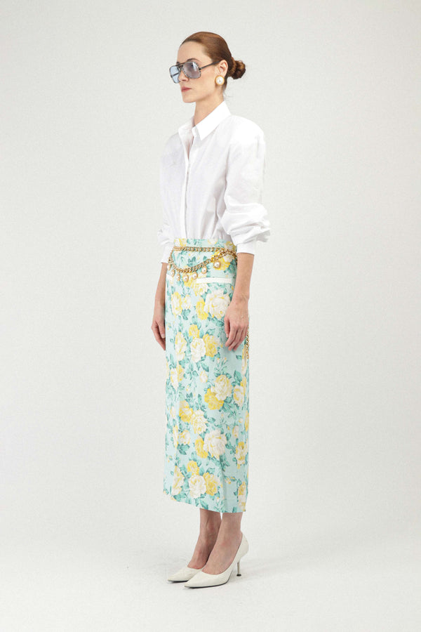 Rowen Rose Printed Long Skirt With Pockets