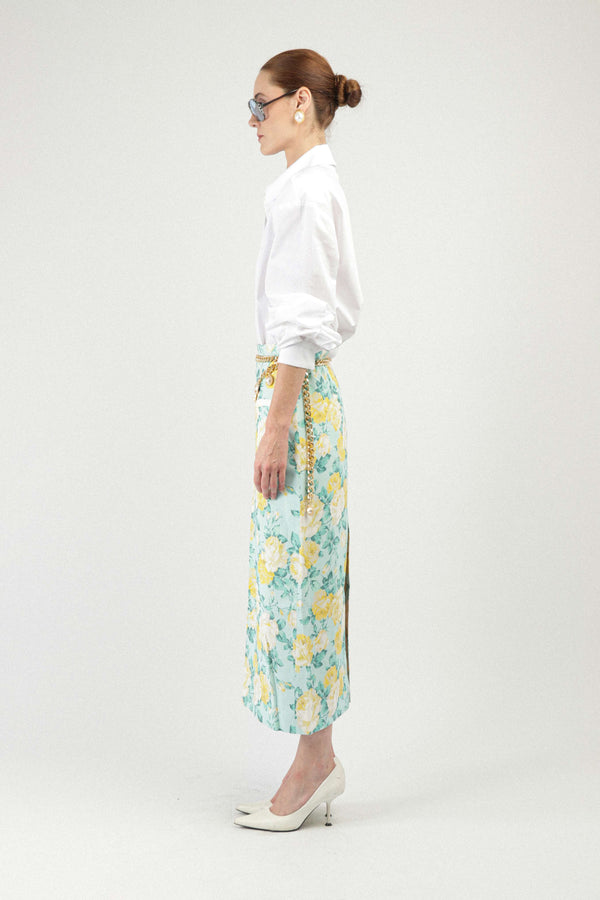 Rowen Rose Printed Long Skirt With Pockets