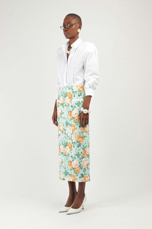 Rowen Rose Printed Long Skirt With Pockets