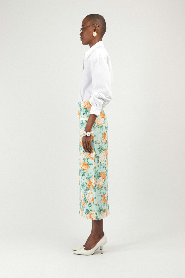 Rowen Rose Printed Long Skirt With Pockets