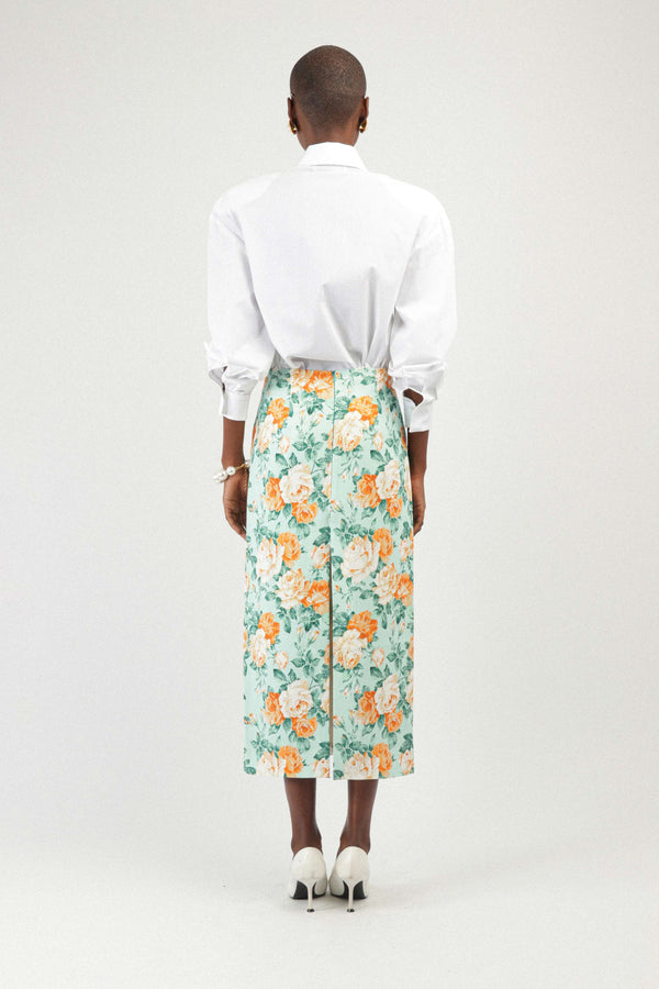Rowen Rose Printed Long Skirt With Pockets