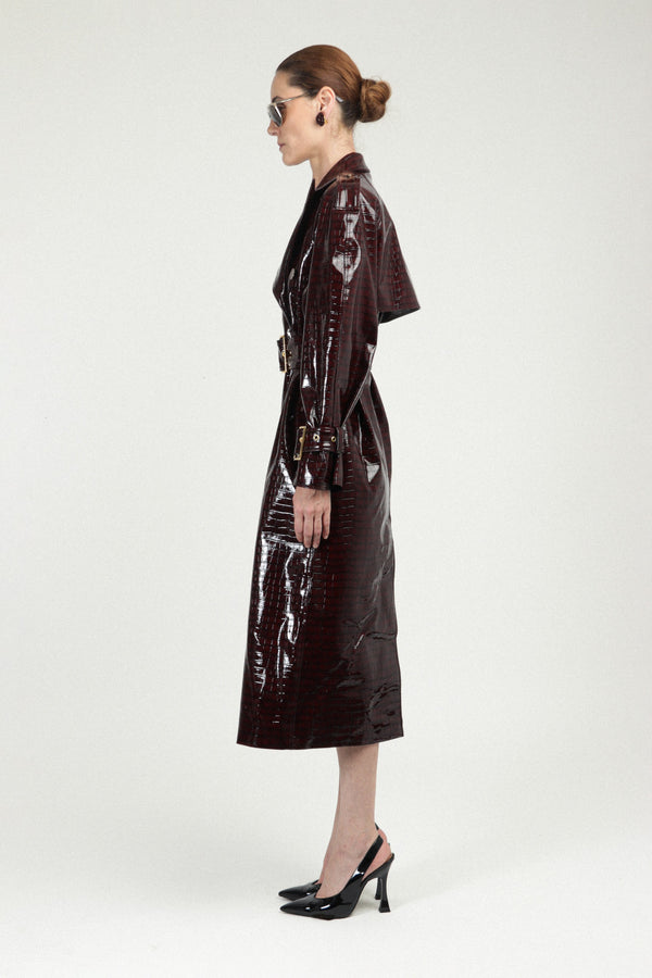 Rowen Rose Trench Coat In Croco Vinyle