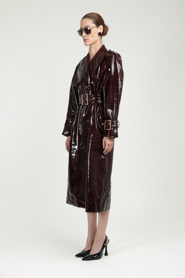 Rowen Rose Trench Coat In Croco Vinyle