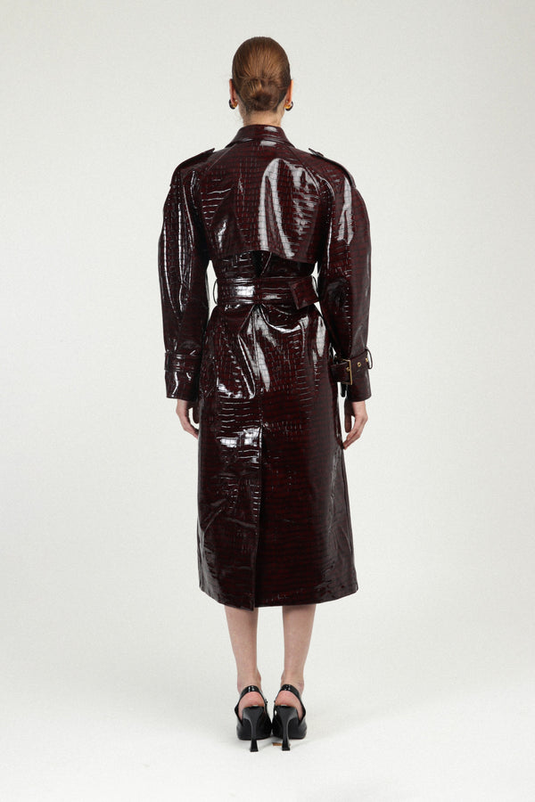 Rowen Rose Trench Coat In Croco Vinyle