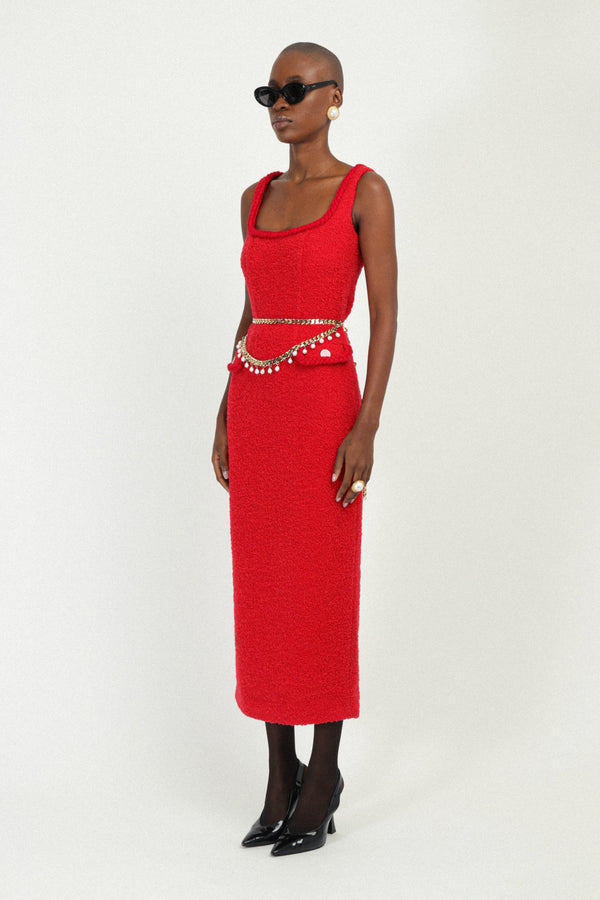 Rowen Rose Tweed Long Dress With Pockets