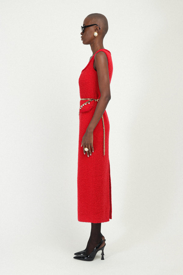 Rowen Rose Tweed Long Dress With Pockets