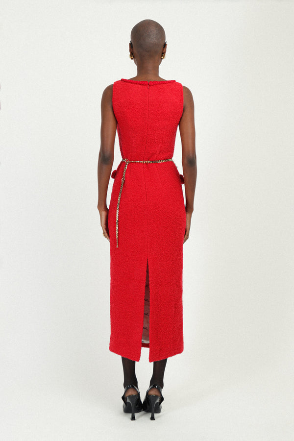 Rowen Rose Tweed Long Dress With Pockets