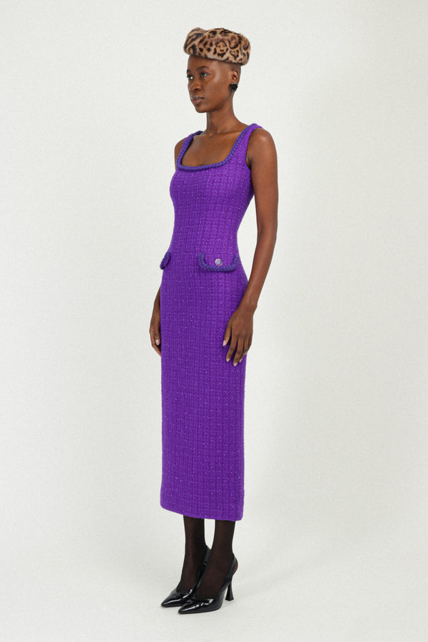 Rowen Rose Tweed Long Dress With Pockets