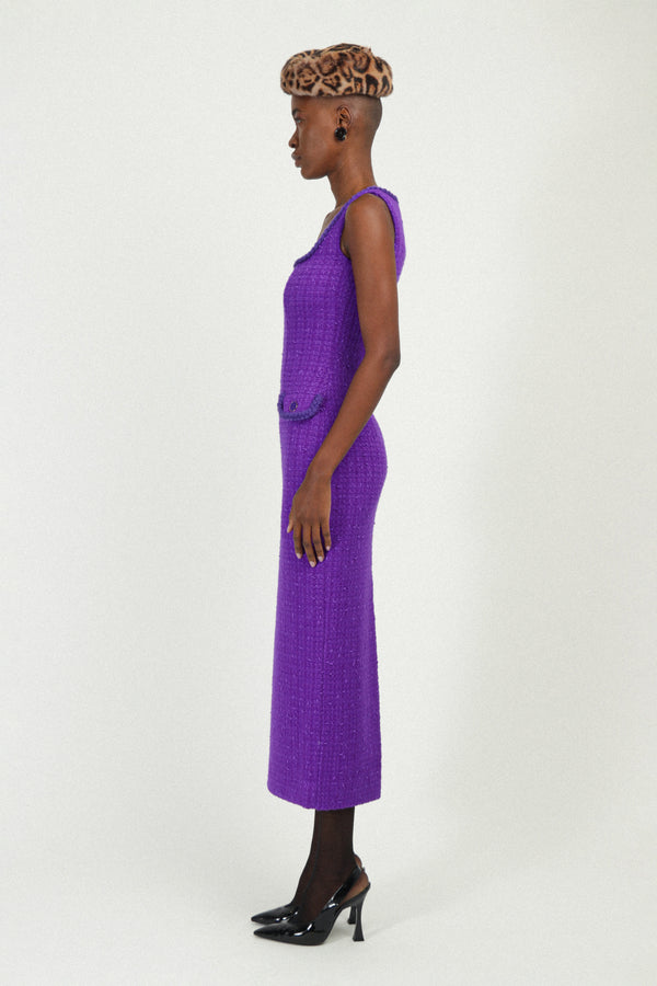 Rowen Rose Tweed Long Dress With Pockets