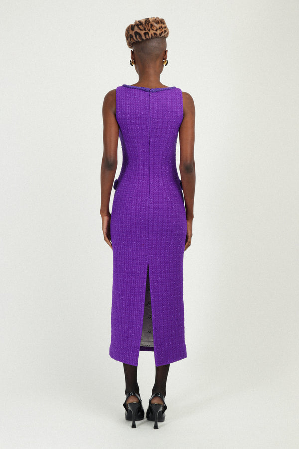 Rowen Rose Tweed Long Dress With Pockets