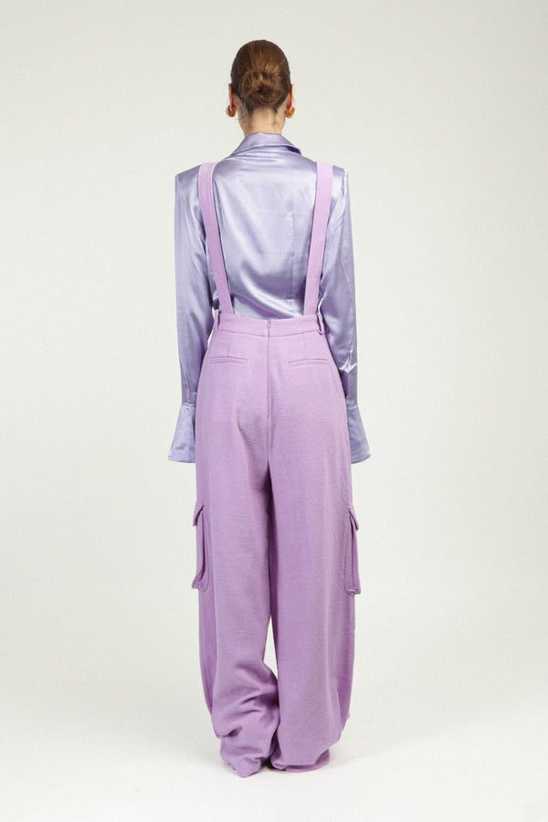 Rowen Rose Tweed Oversized Cargo Overalls