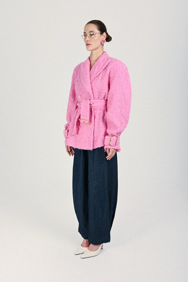 Rowen Rose Tweed Signature Short Trenchcoat