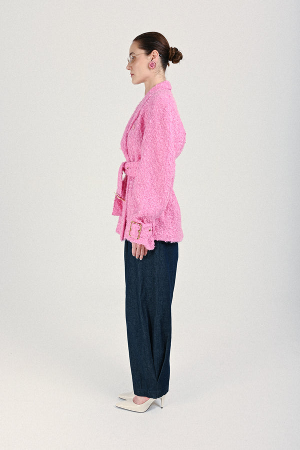 Rowen Rose Tweed Signature Short Trenchcoat