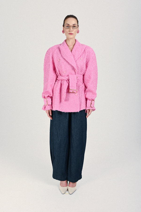 rowen rose Tweed Signature Short Trenchcoat