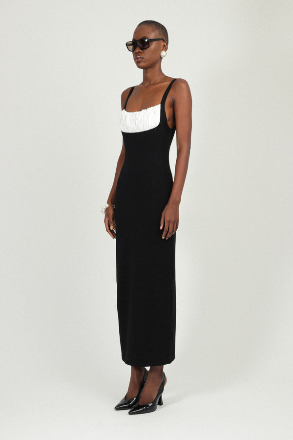 Rowen Rose Sleeveless Jersey Long Dress With Gathered Neckline