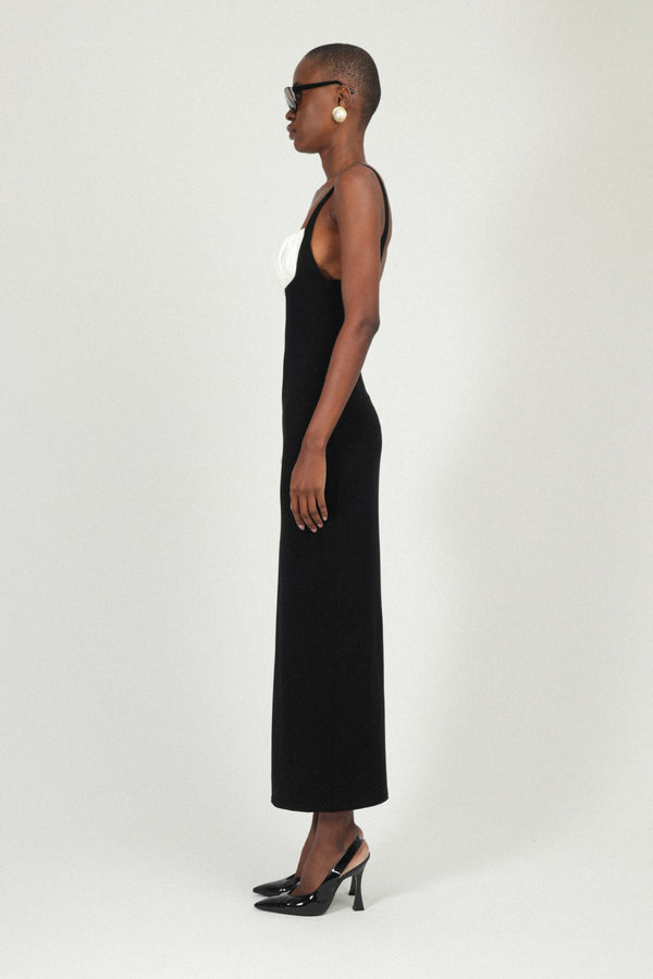 Rowen Rose Sleeveless Jersey Long Dress With Gathered Neckline