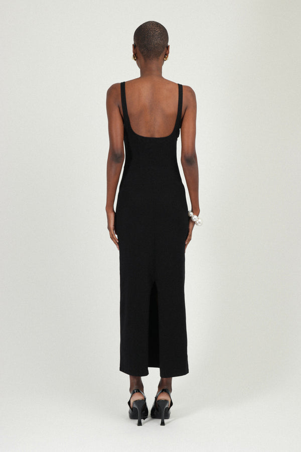 Rowen Rose Sleeveless Jersey Long Dress With Gathered Neckline