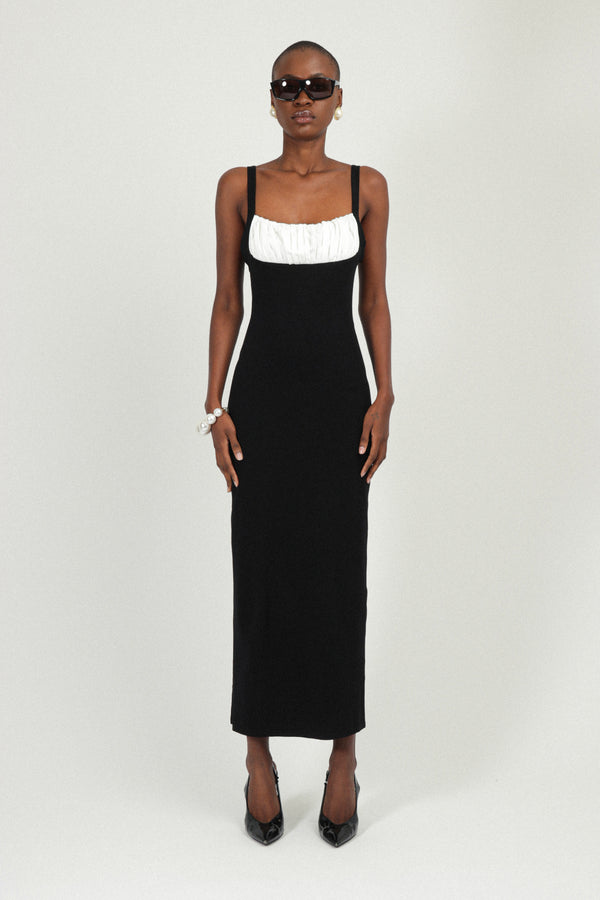 rowen rose Sleeveless Jersey Long Dress with Gathered Neckline