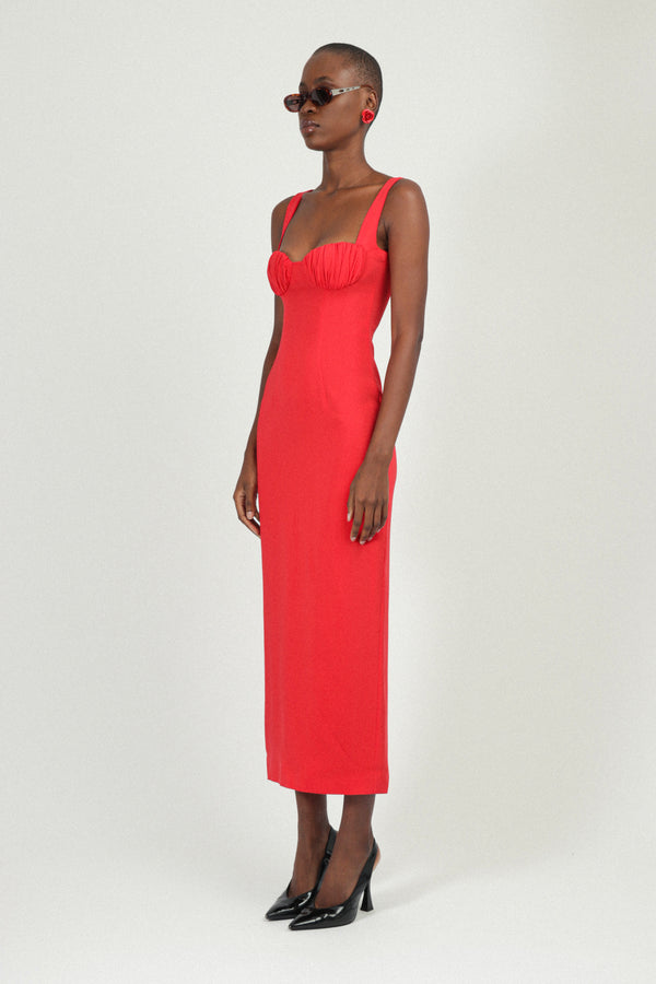 Rowen Rose Sleeveless Long Dress With Gathered Bra In Sable