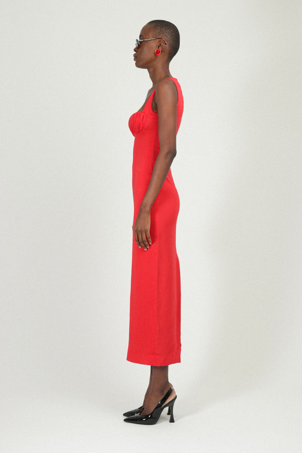 Rowen Rose Sleeveless Long Dress With Gathered Bra In Sable