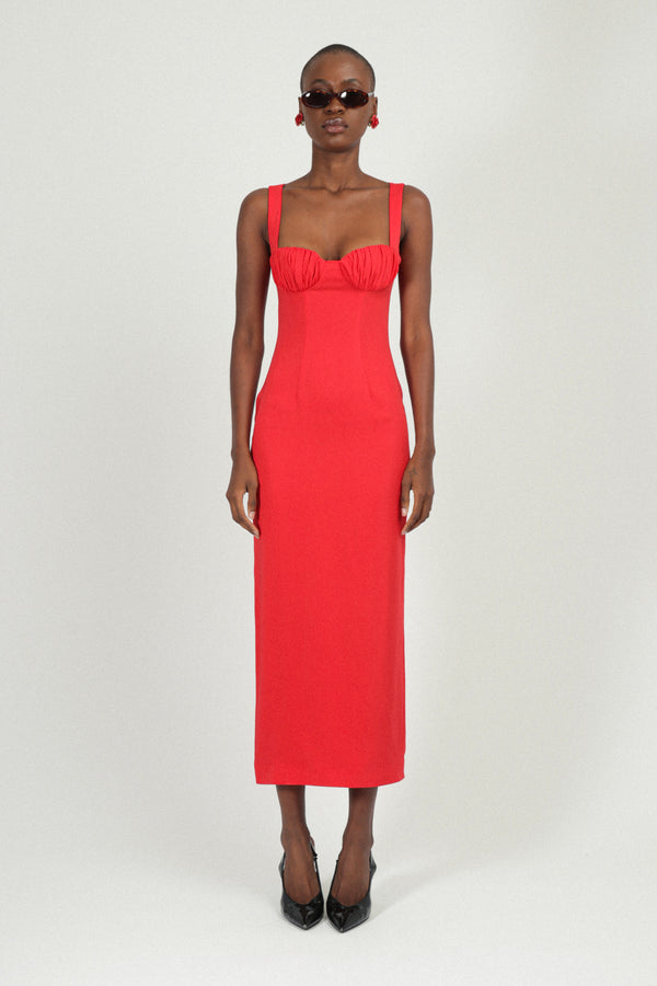 rowen rose Sleeveless Long Dress with Gathered Bra in Sable