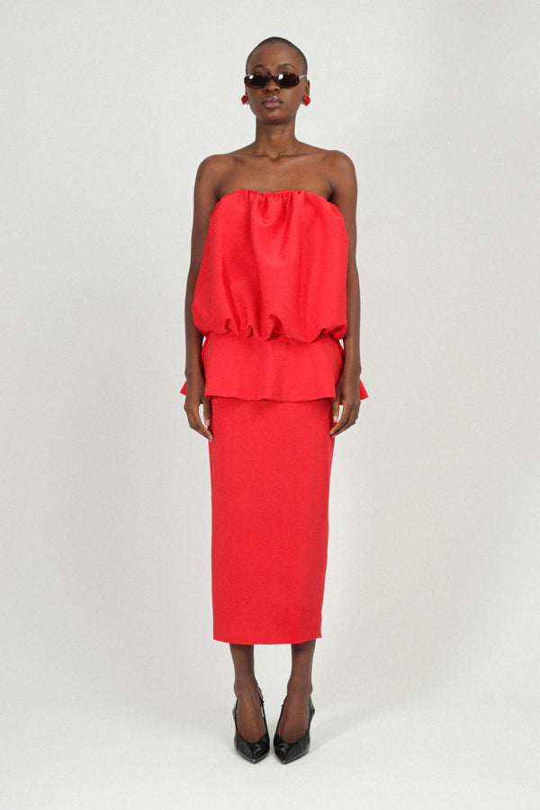 Rowen Rose Strapless Puffy Dress With Peplum In Sable