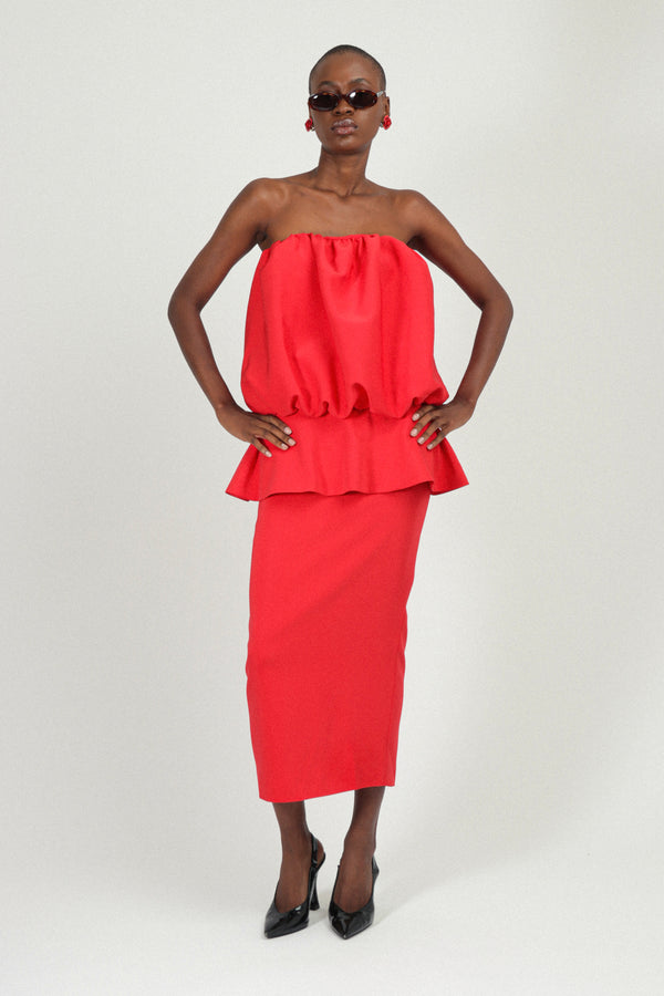 rowen rose Strapless Puffy Dress with Peplum in Sable