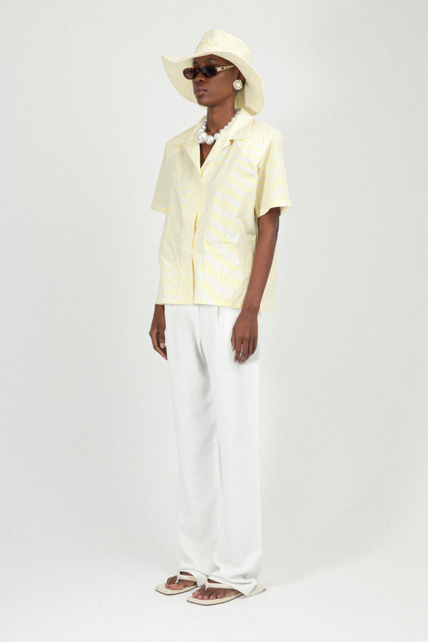 Rowen Rose Striped Oversized Short Sleeves Shirt In Poplin