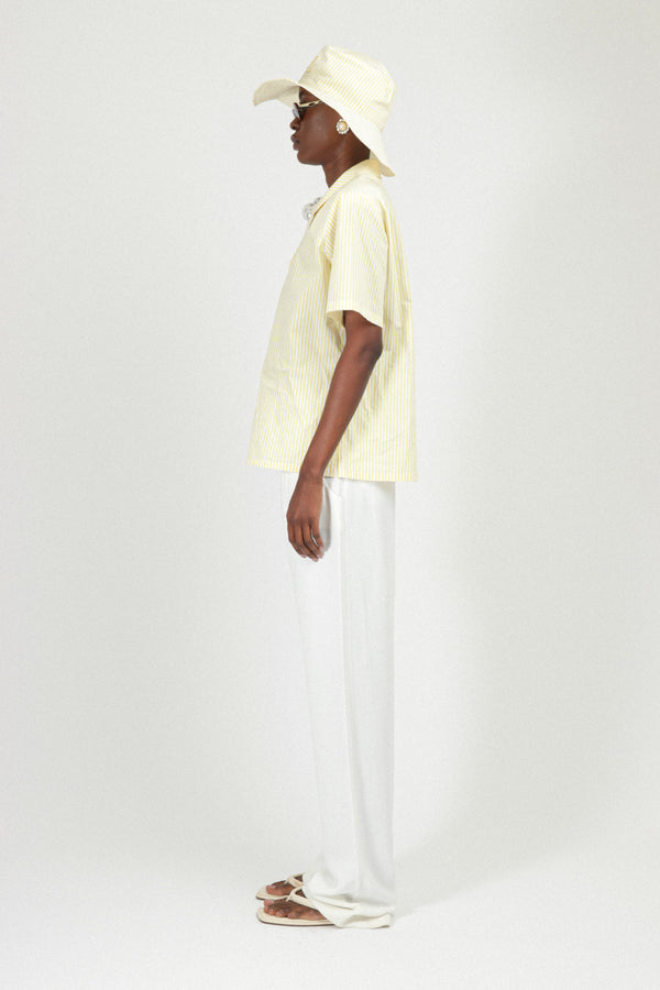 Rowen Rose Striped Oversized Short Sleeves Shirt In Poplin