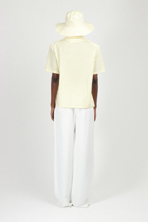 Rowen Rose Striped Oversized Short Sleeves Shirt In Poplin