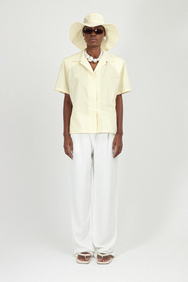 rowen rose Striped Oversized Short Sleeves Shirt in Poplin