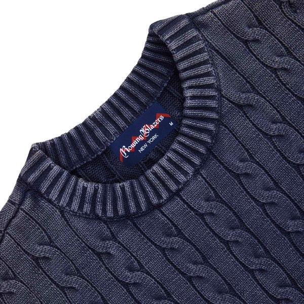 Rowing Blazers Men's Acid Washed Cotton Cableknit Sweater Evening Blue