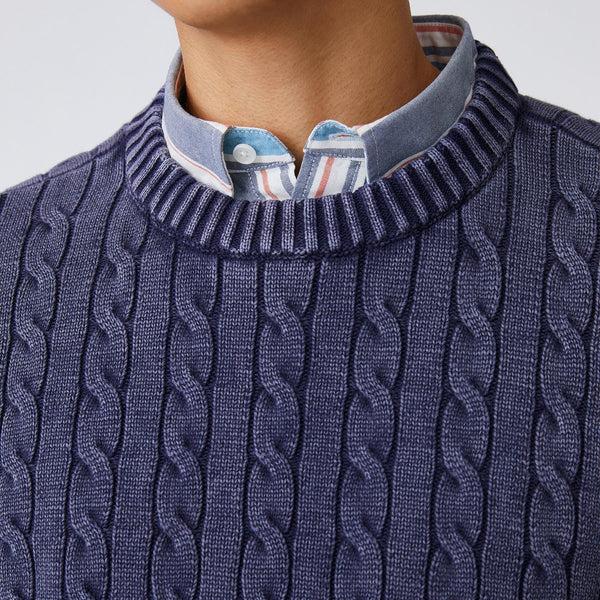 Rowing Blazers Men's Acid Washed Cotton Cableknit Sweater Evening Blue