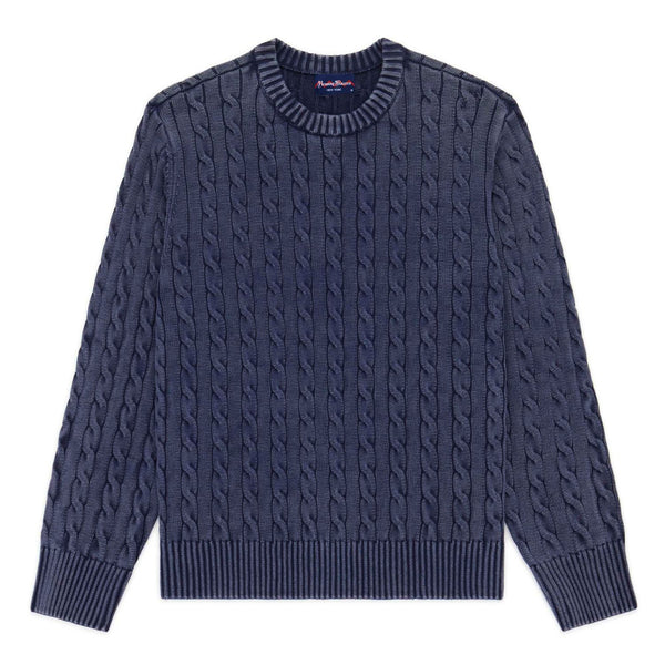 rowing blazers Men's Acid Washed Cotton Cableknit Sweater Evening Blue