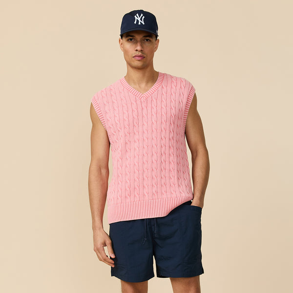Rowing Blazers Men's Acid Washed Cotton Cableknit Sweater Vest Pink